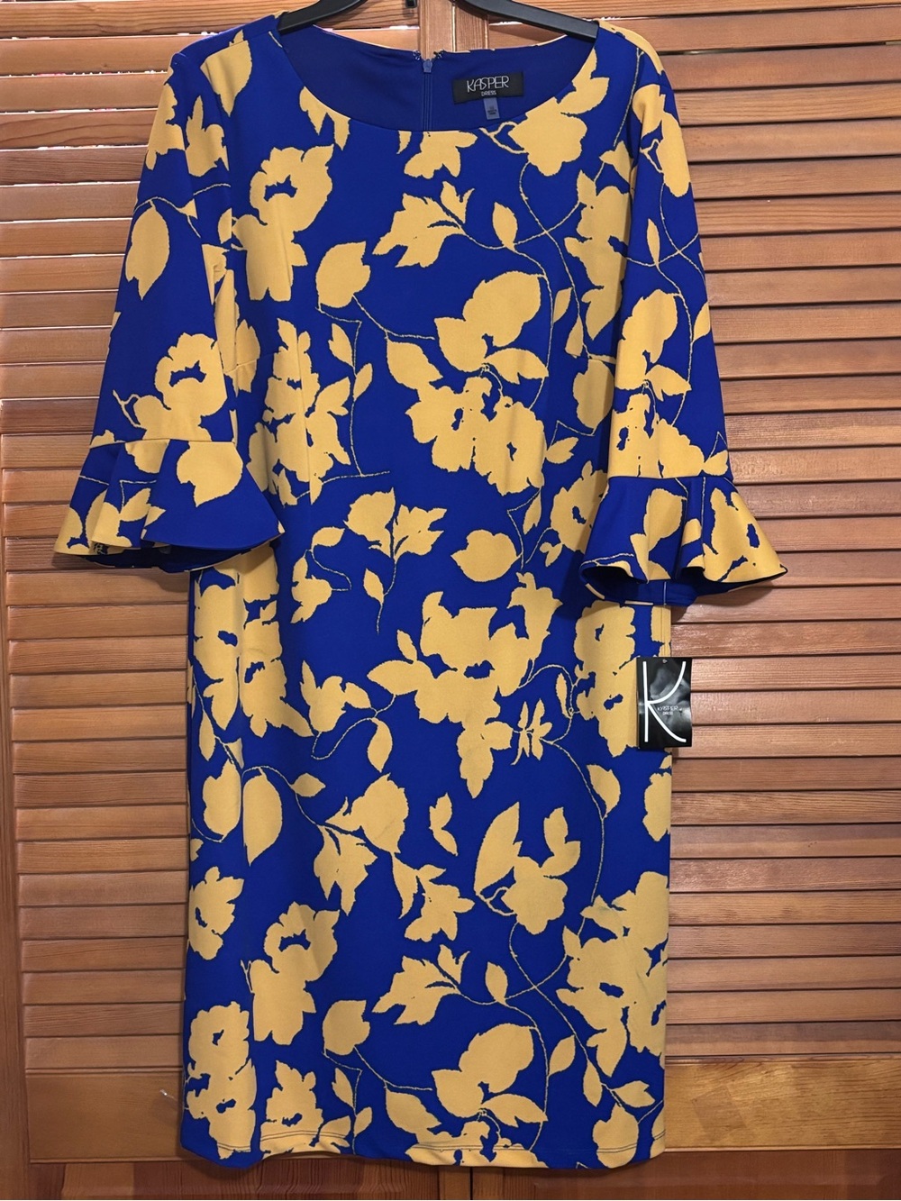 Kasper Blue and Yellow Floral Midi Shift Dress
